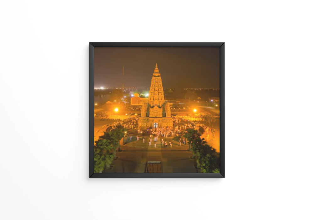 Illuminated buildings in city at night frame