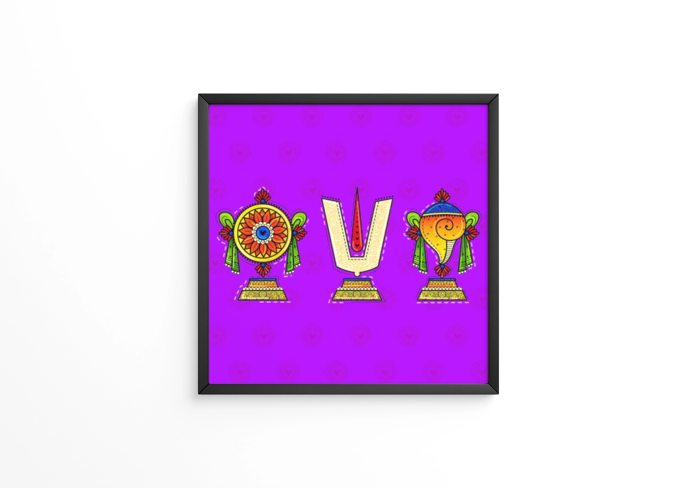 Illustration of desi indian art style lord balaji symbol frame