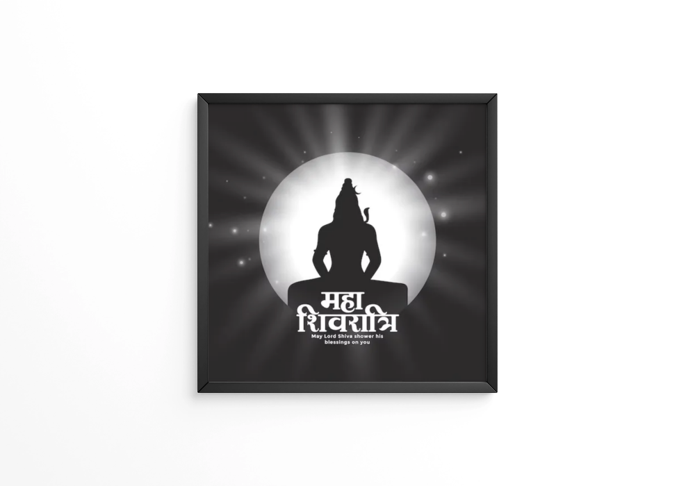 Happy maha shivratri traditional card with lord shiv silhouette frame