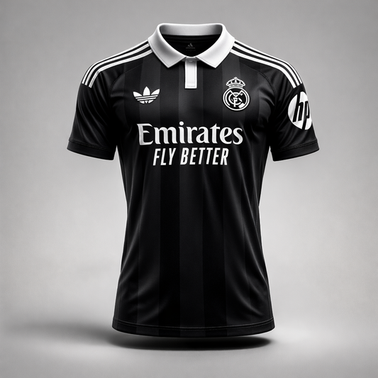 Next Print Real Madrid Black Goalkeeper Polo Neck Jersey 2025 - 2026 – Premium 3D Football Mockup Style | NextPrintJersey 2025-26