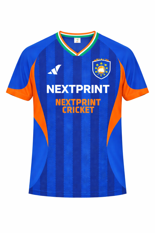 Next Print Cricket 2026 Jersey Blue India V neck Half Sleeves Men/Women.