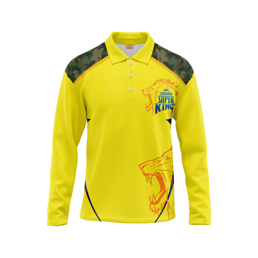 Next Print Customised Ipl Chennai Super Kings Polo Collar Full Sleeves Printed Jersey.