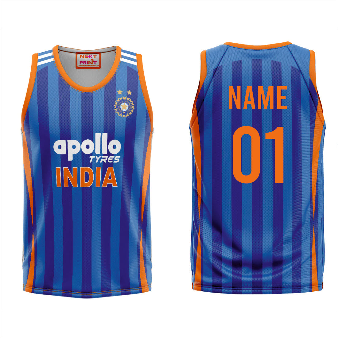 NEXT PRINT Customised India Cricket Sleeveless Jersey - Personalize Your World Cup Kit.