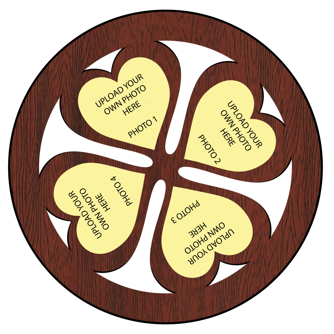 A CIRCLE HEART SHAPED WALL FRAME WITH FOUR IMAGES