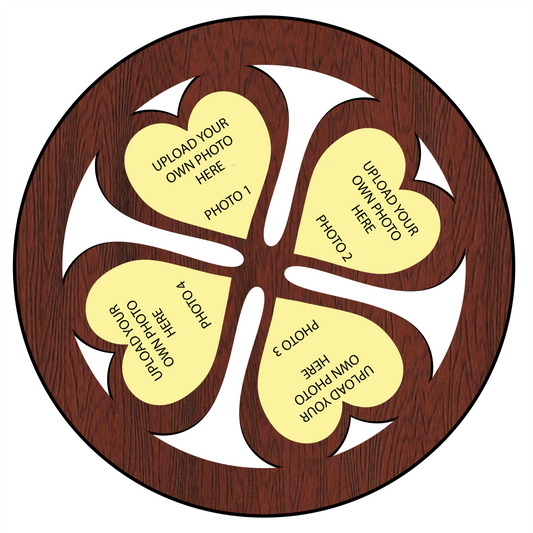 A CIRCLE HEART SHAPED WALL FRAME WITH FOUR IMAGES