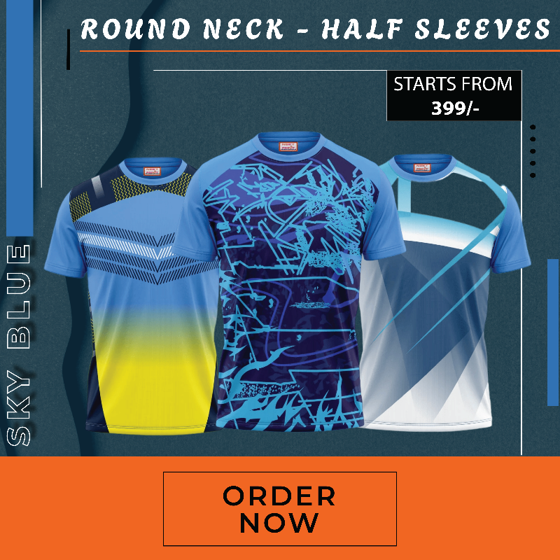 PRINTED ROUND NECK HALF SKY BLUE