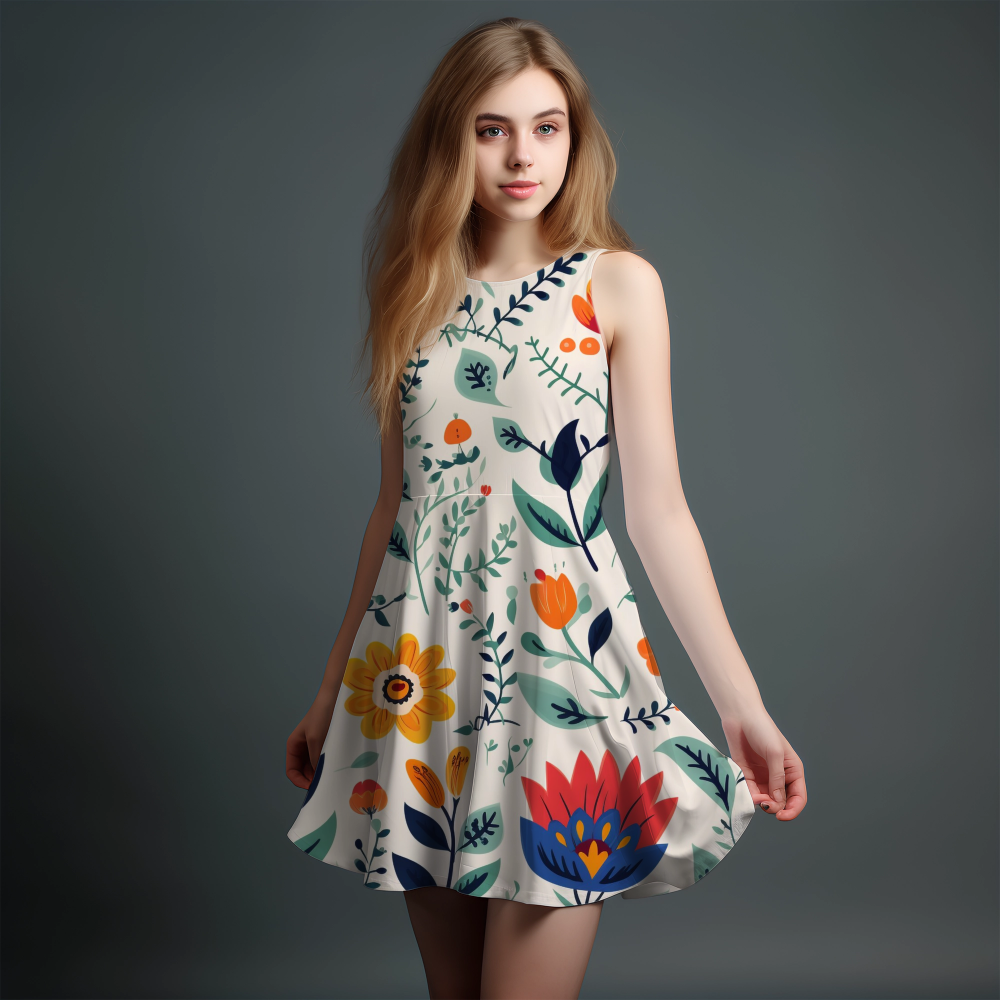 Vibrant Girls' All-Over Print Dress.