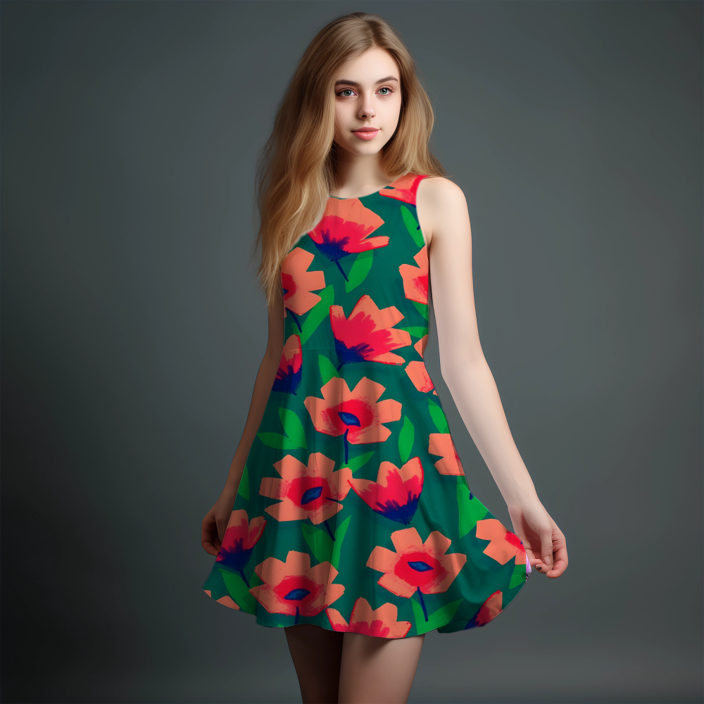 Vibrant Girls' All-Over Print Dress
