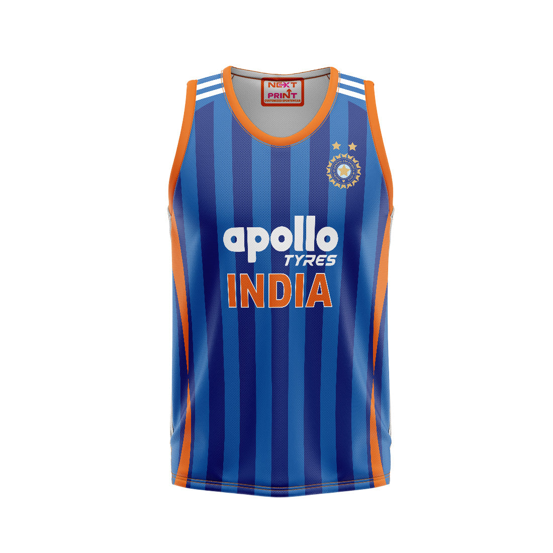 NEXT PRINT Customised India Cricket Sleeveless Jersey - Personalize Your World Cup Kit.