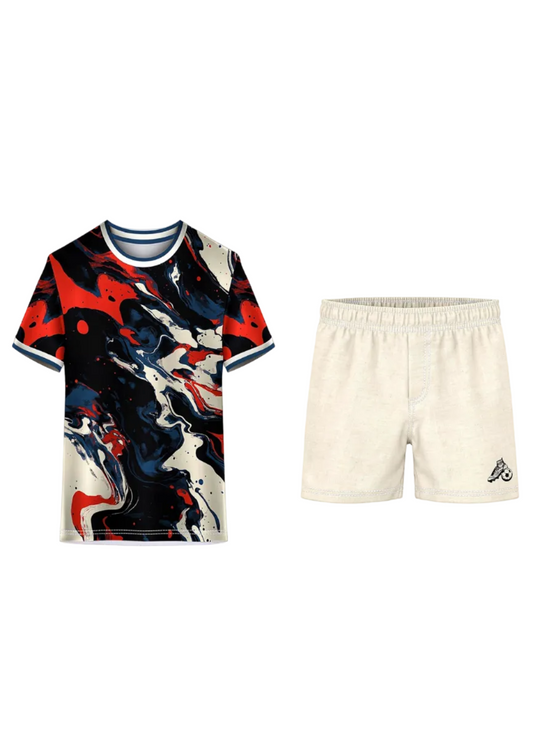 Trendy gym and cricket jersey with shorts abstract design