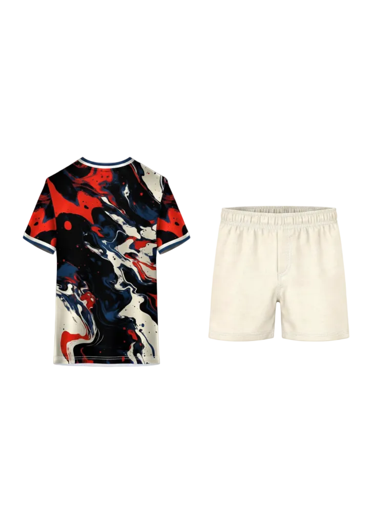 Next print Custom Abstract Design Jersey & Shorts Set – Stylish Sportswear for Cricket, Gym & Teams