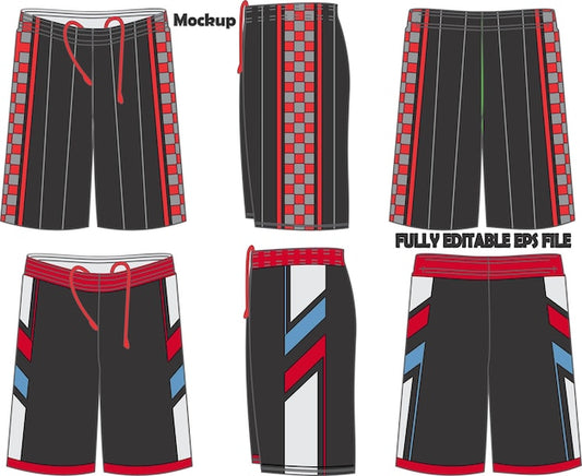 NextPrint Custom Basketball Shorts Black Red – Personalized Name & Number Striped & Checkered Sports Shorts