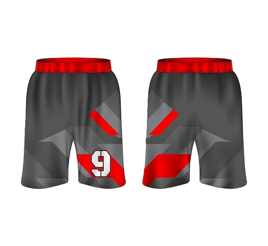 NextPrint Custom Basketball Shorts Grey Red – Personalized Name & Number Geometric Sports Shorts