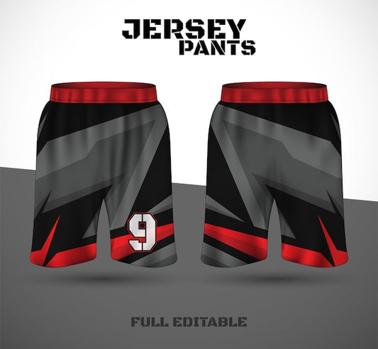 NextPrint Custom Sports Shorts Black Grey Red – Angular Design Basketball Shorts with Name & Number