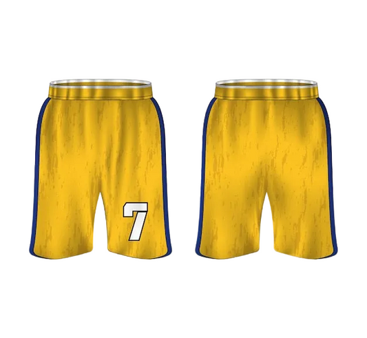 NextPrint Custom Yellow Sports Shorts with Navy Side Panels – Personalized Name & Number Print