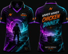 Battle Royale Neon Eclipse Purple Cyan Gaming Jersey Front and Back V Neck Polo Custom Esports Jersey by NextPrint