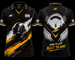 BGMI Phantom Drop Black Gold Esports Jersey Front and Back V Neck Polo by NextPrint