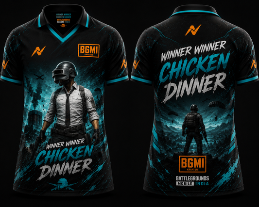 BGMI Shadow Strike Cyan Gaming Jersey Front and Back V Neck Polo Custom Esports Jersey by NextPrint