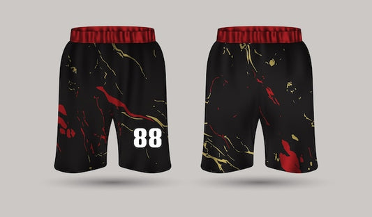 Next Print Custom Black Sports Shorts – Red Gold Premium Teamwear Design