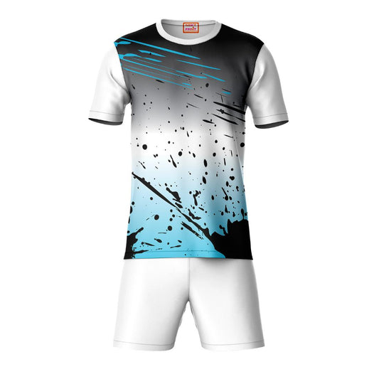 Black blue gradient sports t-shirt with white shorts coord set front view for men