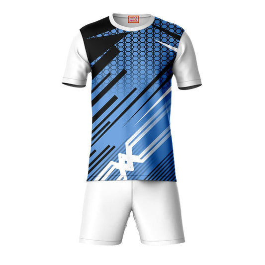 Black blue grey sports t-shirt with white shorts co-ord set front view