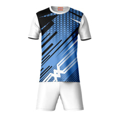Black blue grey sports t-shirt with white shorts co-ord set front view