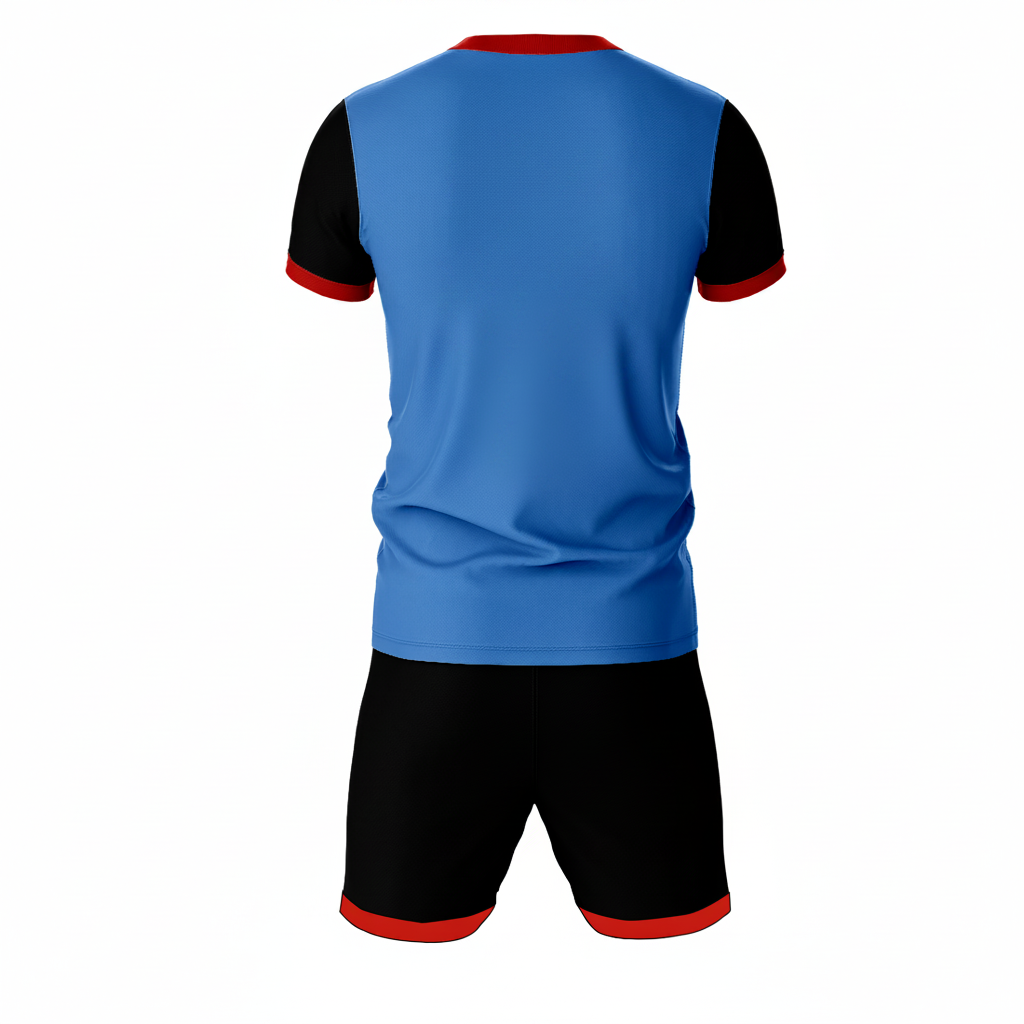 Premium black blue pattern sports jersey side angle sportswear view