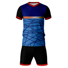 Black blue pattern sports jersey with black shorts front view