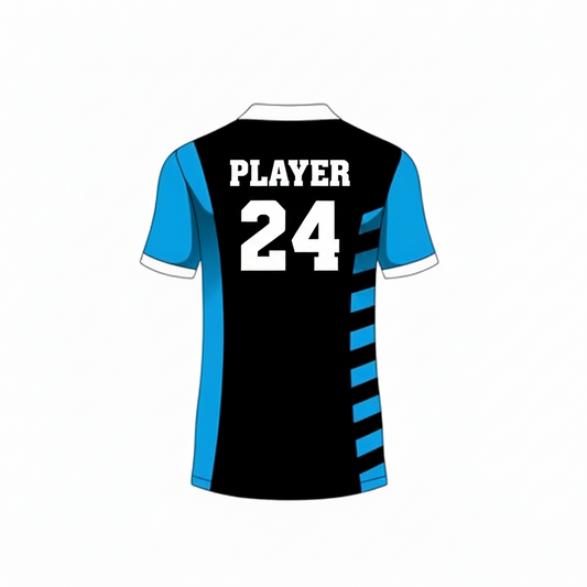Black blue gaming jersey back side with custom gamer name