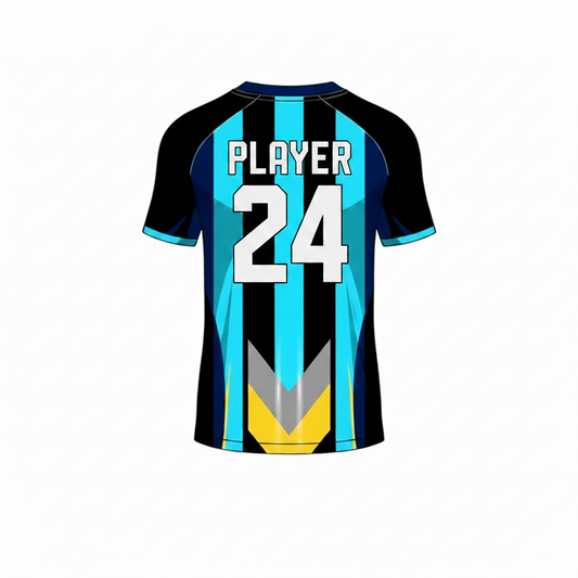Black blue gaming jersey back side with custom gamer name
