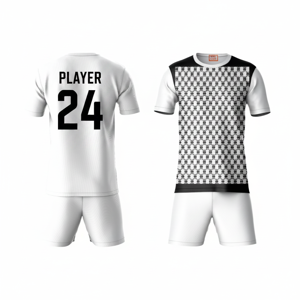 Black checkered pattern activewear t-shirt with white shorts back view