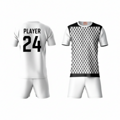 Black checkered pattern activewear t-shirt with white shorts back view