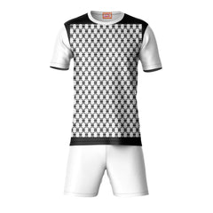 Black checkered pattern sports t-shirt with white shorts co-ord set front view