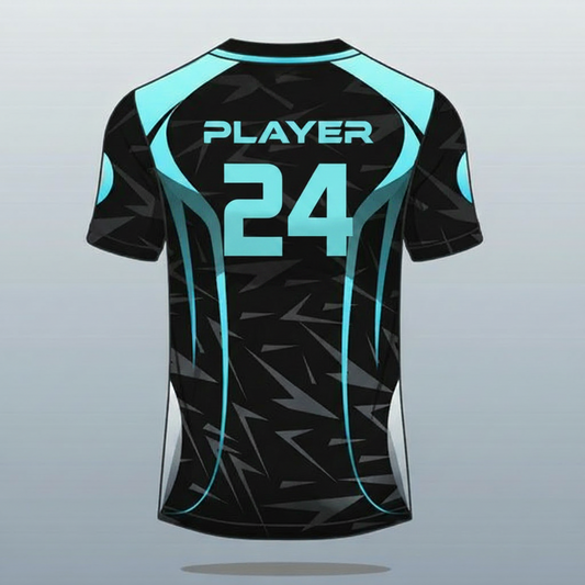 Black cyan gaming jersey back side with custom gamer name
