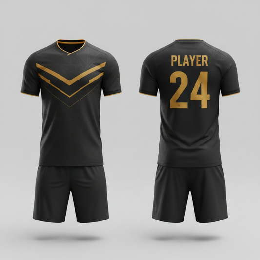 Black elite sports jersey with matching shorts back view