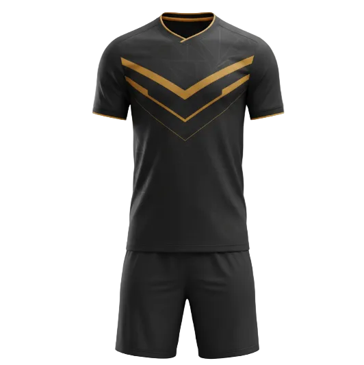 Black elite sports jersey with matching shorts front view