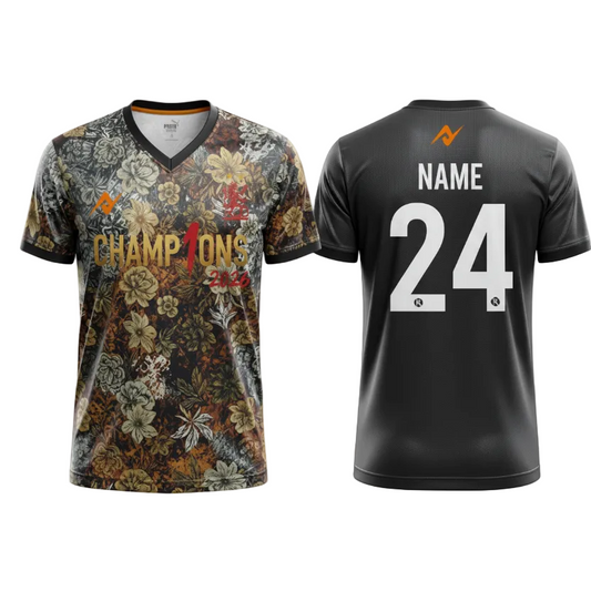 Black floral champions sports jersey back view