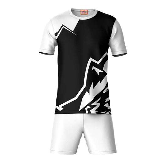 Black geometric pattern sports t-shirt with white shorts co-ord set front view