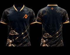 Black and Gold Dragon K-Pop Esports Jersey front and back view with Chinese collar and premium dragon artwork