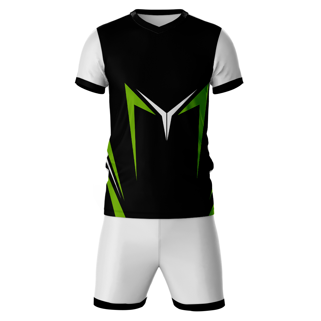 Black green sports jersey with white shorts front view for men