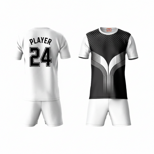 Black grey patterned activewear t-shirt with white shorts back view