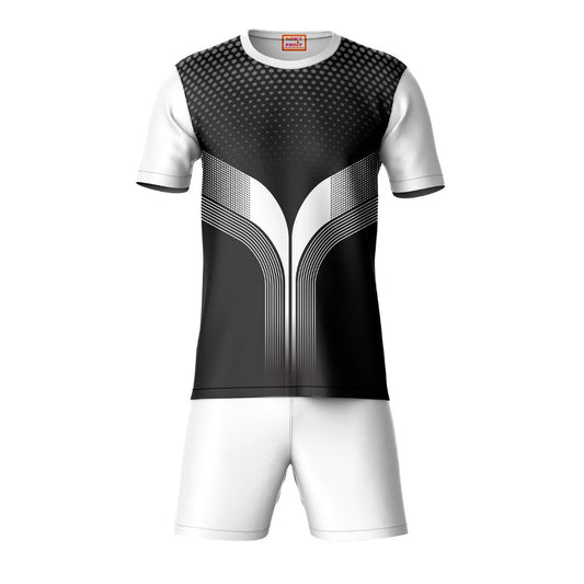 Black grey pattern sports t-shirt with white shorts co-ord set front view