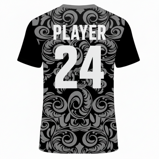 Black grey gaming jersey back side with custom gamer name