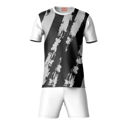 Black grey sports t-shirt with white shorts coord set front view for men