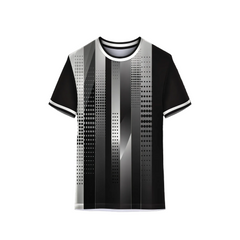 Black and grey sports t-shirt back design with vertical stripe and dotted pattern for custom sublimation team jersey printing by NextPrint India