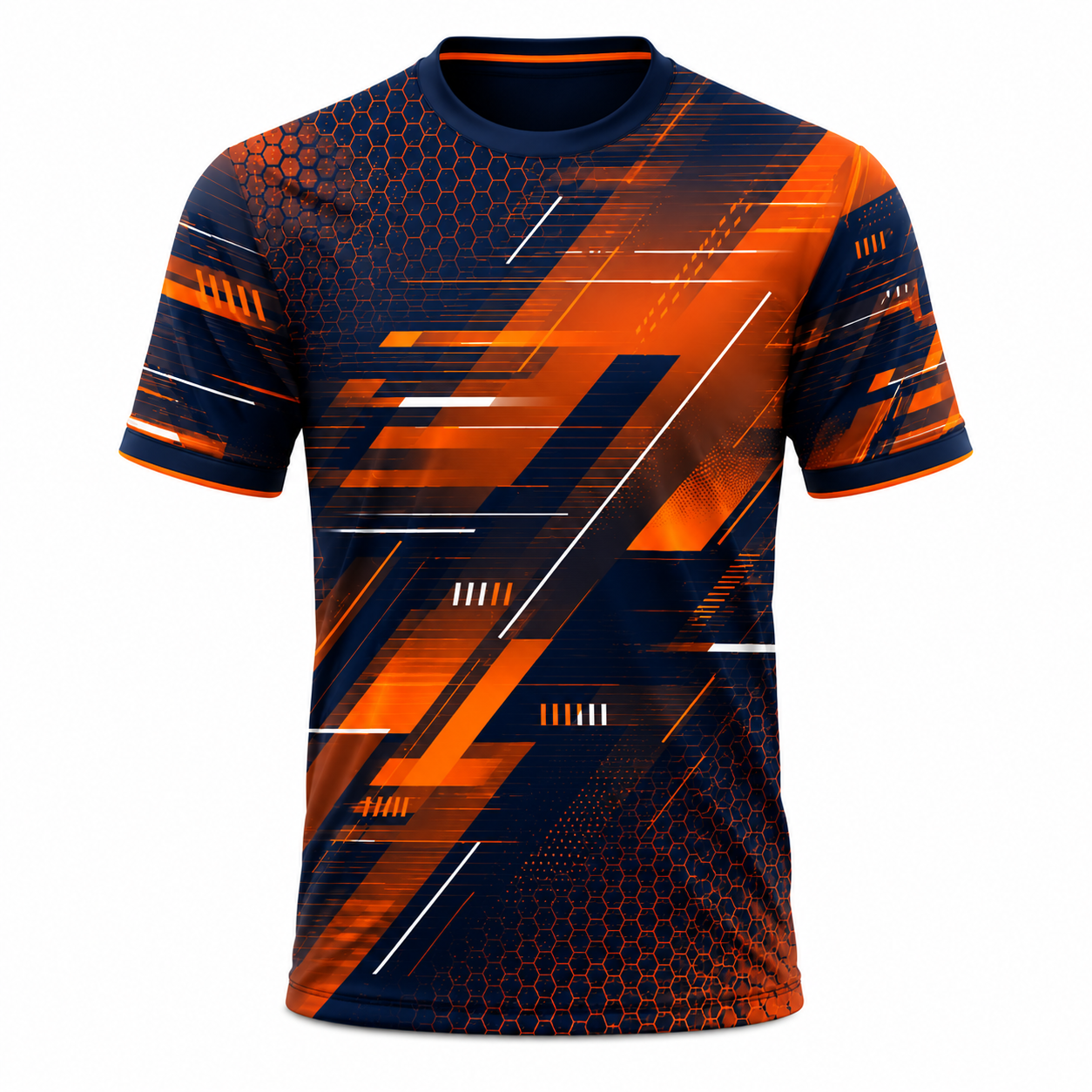 Custom black orange grunge splatter cricket football jersey with personalized team name and number by NextPrint India