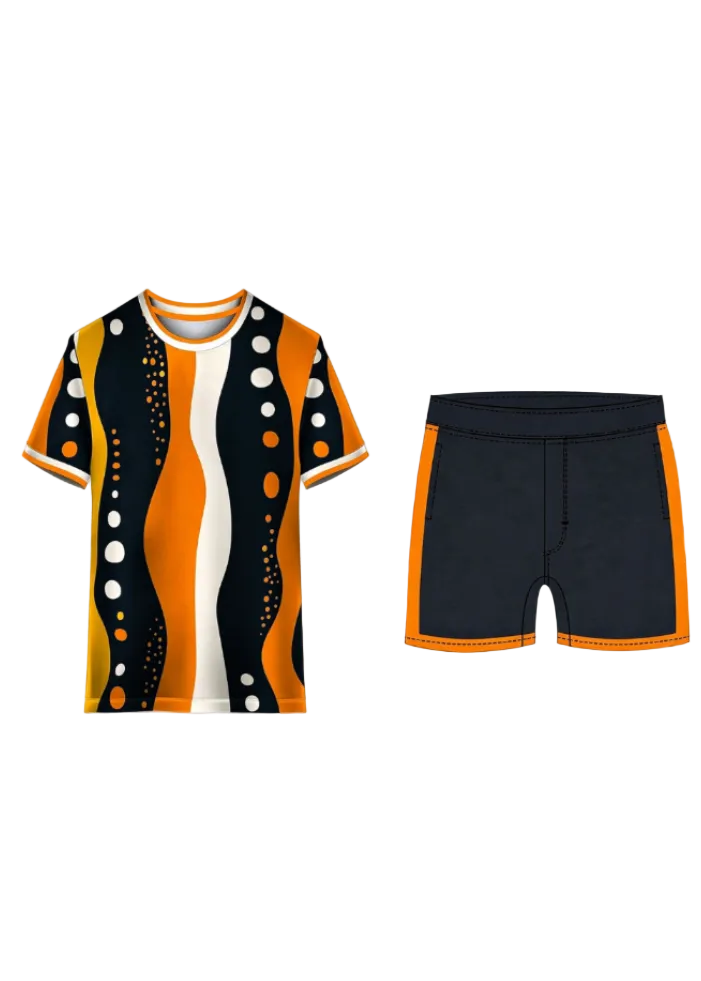 Next print Black & Orange Polka Dot Sports Jersey with Shorts | Custom Cricket & Football Uniform | India