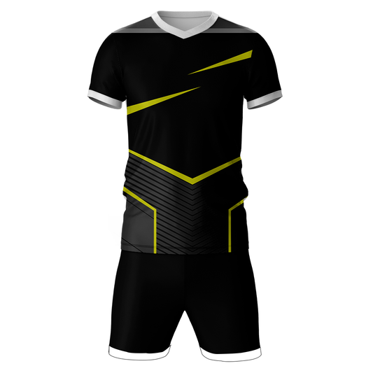 Black pattern sports jersey with black shorts front view
