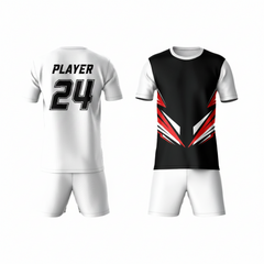 Black pattern athletic sports t-shirt with white shorts back side view