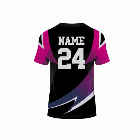 Black pink blue gaming jersey back side with custom gamer name